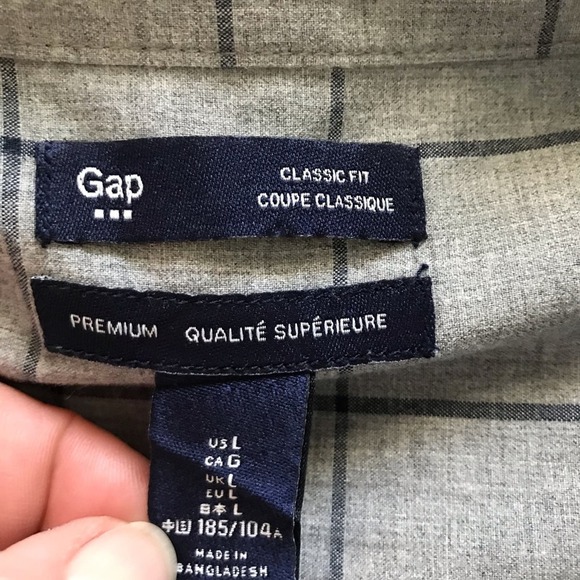GAP Factory Classic Fit Poplin Plaid Shirt Gray L - Picture 6 of 6